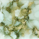 A small square abstract artwork. The colours are light sage green and gold. 